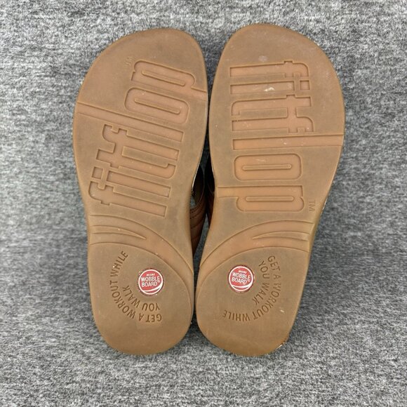 ✅Fitflop Sandals Woman’s 10 Walkstar III #030-017 Brown Leather Thong Flip Flops - Picture 3 of 9